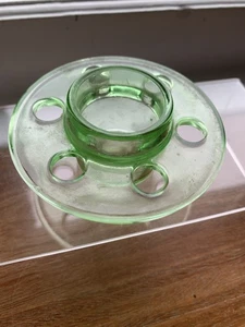 Vintage Green Depression Glass  6 hole Flower Frog ART DECO 9cm diameter - Picture 1 of 5