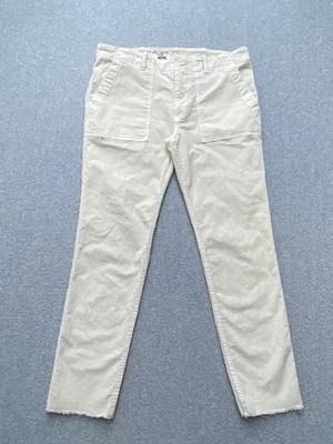 Nili Lotan Pants Womens 6 Beige Corduroy Cropped Straight Leg Frayed Hem USA - Image 1 of 4