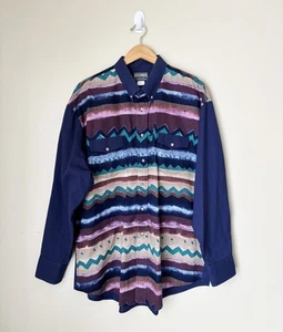 Vintage Roughrider by Circle T Men's Western Shirt Size XL/2XL Blue Chalk Print - Picture 1 of 10