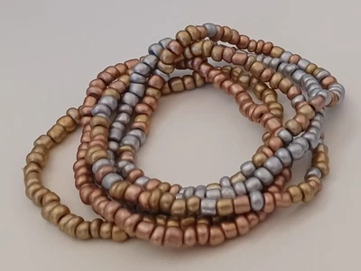 Juego de 5 pulseras de plata/bronce/oro con cuentas elásticas 6/0 semillas - nuevas Foto 1 de 2