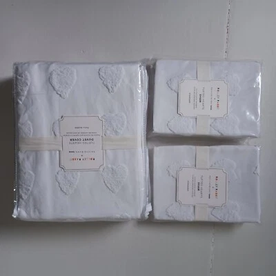 Edredón Pottery Barn Teen Roller Rabbit Tufted Hearts F/Q y 2 fundas blancas nuevo con etiquetas Foto 1 de 3