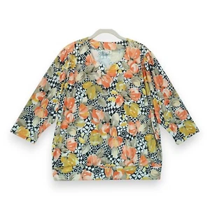 Vintage Frayne Floral Blouse Womens Size Large 3/4 Sleeve V-Neck - Picture 1 of 4