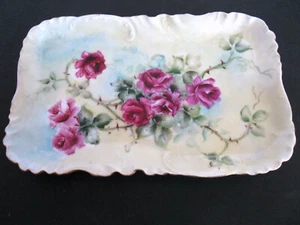 Vintage Haviland & Co. Limoges France H & Co. L Tray Pink Rose Design Gold Trim - Picture 1 of 7