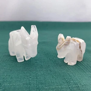 Miniature Donkey Figurines Marble/Quartz Gemstone Hand Carved _Lot of 2 - Picture 1 of 7