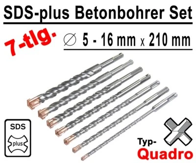 7 tlg SDS-plus Betonbohrer Satz Quadro Bohrer Hammerbohrer 5 - 16mm x 210mm Lang - Bild 1 von 4