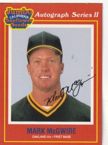 FREE SHIPPING-MINT-1991 Jumbo California Sunflower Seeds Mark McGwire #18 A'S