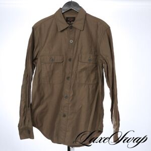 Beams Japan THICK Olive Green Army Cloth 2 Pocket Button Down Shacket Shirt L NR