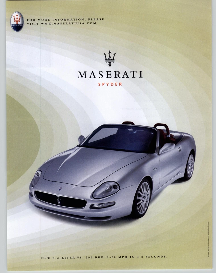 2002 Grey Maserati Spyder V-8 Convertible Photo Vintage Magazine Car Ad Poster  - Image 1 of 4