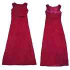 Vintage 50S 60S Red Crushed Velvet Sleeveless A Line Bow Detail Midi Dress