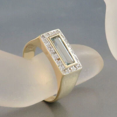 Ring mit Aquamarin + Diamant Besatz in 585/14k Gelbgold Gr. 59 -952 - Bild 1 von 4