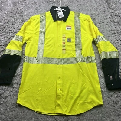 Camisa Carhartt FR resistente al fuego alta visibilidad amarilla reflectante con botones para hombre mediana Foto 1 de 4