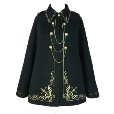 Women's Embroidered Swallowtail Wool Cape Jacket Night Gothic Lapel Loose Lolita - Image 1 of 4