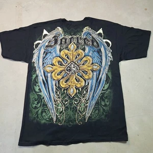 Y2K Sacred Wings Shirt Mens XL Embellished AOP Grunge 2000s Style Tee - Picture 1 of 5