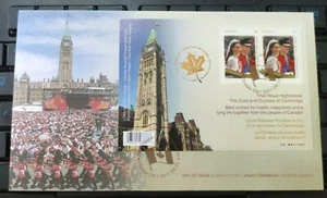 Flag Chop 2011 Prince William Kate Middleton Royal Wedding Canada MS Stamp FDC - Picture 1 of 7