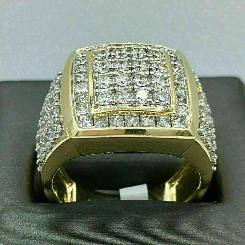 Anillo de compromiso de diamantes de 3,00 quilates redondo de oro real amarillo de 10 quilates para hombre Foto 1 de 3
