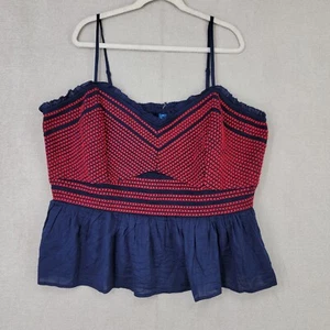 Old Navy  Shirt Womens 4X Blue NEW Embroidered Smocked Boho Festival Cami Tank - Picture 1 of 6
