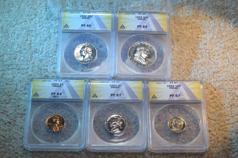 1952 US SILVER PROOF SET ANACS CERTIFIED PROOF SET PF-64RED/67/67/66/65!   #252 Cover