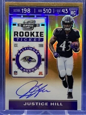 2019 Contenders Optic Justice Hill Rookie Orange Prizm Auto RC 40/50 #125 Ravens - Image 1 of 2