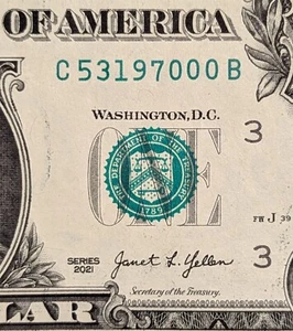 2021 1 $ Schein Fancy Serial, Geburtstag Datum Note 53197 31. Mai 1997 - Bild 1 von 3