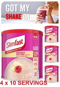 4 SlimFast Powder Shake Meal Replacement Diet Weight Loss White Choc Raspberry - Picture 1 of 6