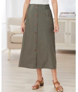 Falda Charwicks Of Boston 2X Verde Botón Frontal Golpeado Bolsillos Cintura Elásticos - Imagen 1 de 14