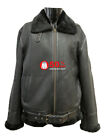 Mens B3 Sheepskin Jacket Black Real Shearling Fur Raf Winter Belted Jacket P-658