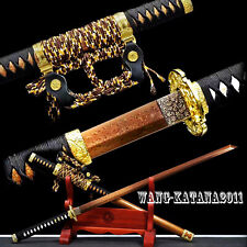 Gold Damascus Folded T10Steel Tachi Handmade Ninja Katana Sword Japanese Ninjato