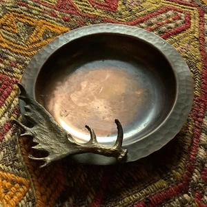 Antique Hunt Deer Antler Wildlife Europe Bronze Card Smoke Ash Tray Dish Forest - Picture 1 of 6