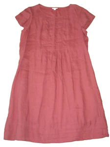 J JILL Love Linen Breezy Lagenlook Pintuck Pleats Pink Mauve Linen Dress L/Tall - Picture 1 of 6