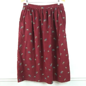 Vintage 16 Skirt Pinwale Corduroy Equestrian Horse Print Academia Old Money 80s - Picture 1 of 8