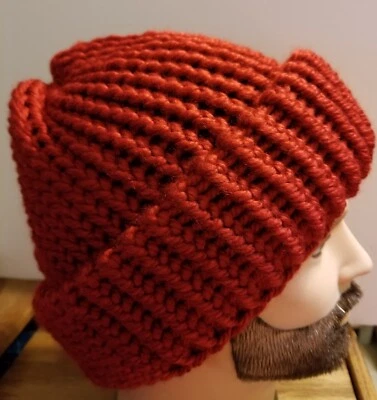 Gorro XL Rojo Mezcla Lana Extra Grueso y Extra Cálido Suave Tejido a Mano 100% Hecho a Mano Foto 1 de 4