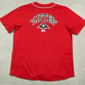 LRG Lifted Research Group Shirt Men Small Red Button Up Jersey Graphic Tee Logo - Picture 1 of 9