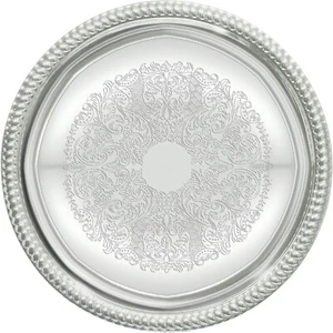 Winco CMT-14 Round Serving Tray 14-Inch, Silver Color, Medium Embossed Pattern - Picture 1 of 1