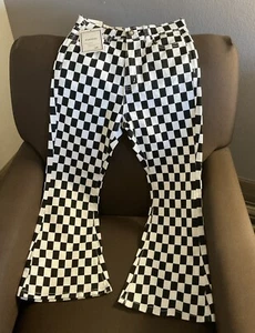 Classic Archives Denim Jeans Girls Black & White Checkered Flare Leg Size 14 NWT - Picture 1 of 2