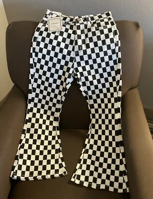 Классические архивы джинсовой ткани джинсы девочек черный и белый клетчатый Расклешенный ноги размер 14 новый с Ярлыками - Изображение 1 из 2