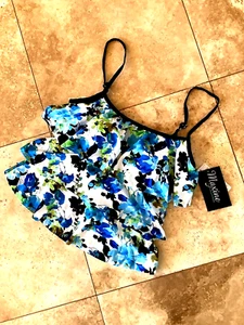 TANKINI NUOVO CON ETICHETTE TAGLIA 10 MAXINE OF HOLLWOOD 3 LIVELLI FRONTE E RETRO, RET $76,00 LIME, BLU, - Foto 1 di 6