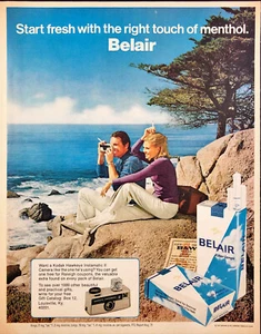1972 Belair Cigarettes Vintage Print Ad Couple Smoking Taking Photos at Ocean - Picture 1 of 1