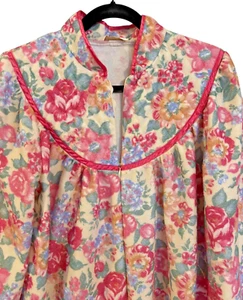 Accappatoio vintage cachet floreale 1/2 zip davanti velluto bordo raso taglia small? LS - Foto 1 di 11