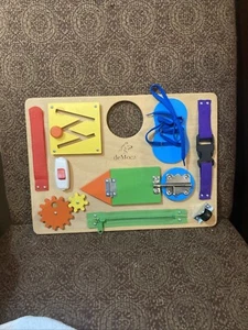 DeMoca Busy Activity Board 10 Sensory Educational skills Ages 2+ Toddlers Wooden - Picture 1 of 5