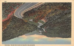 Postal VA: Skyline Drive Serpentine Curves, Virginia, lino vintage, sin publicar - Imagen 1 de 2