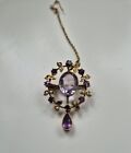 Gorgeous 'Suffragette' Lavalier Gold Pendant/Brooch, Amethysts And Seed Pearls
