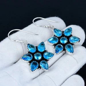 Elegante Topazio Blu Gemma Orecchini 925 Argento Sterling Boho Gioielli Amore - Foto 1 di 4