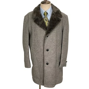 Casualcraft NY Overcoat  Men 44L Gray Houndstooth Madison Fur Wool Grandpa VTG - Picture 1 of 12
