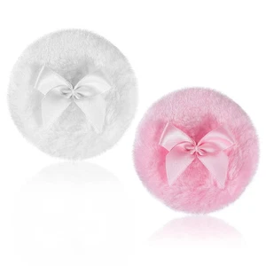 2 Stück große flauschige Puderquaste, 3,5 Zoll Gesicht Körperquaste rosa, weiß - Bild 1 von 2