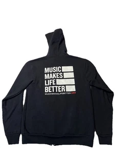 Vintage American Apparel Hoodie Music Makes Life Better Men’s L Black FullZipUSA - Picture 1 of 8