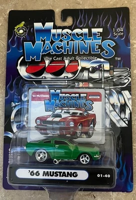 Muscle Machines '66 Ford Mustang Car Green 01-40 Diecast Car 1:64 - Image 1 of 4