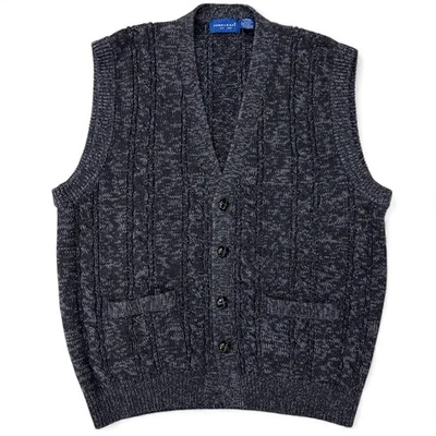 Vintage Cable Knit Marled Sweater Vest Cardigan Gray Cottage Academia Preppy L - Image 1 of 4