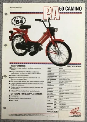 HONDA PA50 Camino Family Moped Sales Specification Leaflet Sep 1984 - Image 1 of 2