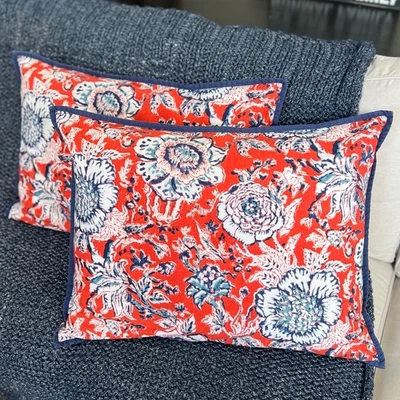 2 fundas de almohada floral Ralph Lauren Tessa ESTÁNDAR cachemira rojo azul algodón Foto 1 de 4