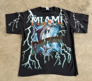 MIAMI DOLPHINS 1993 NFLP Vintage T-Shirt Large Lightning Salem USA Football AOP - Picture 1 of 8